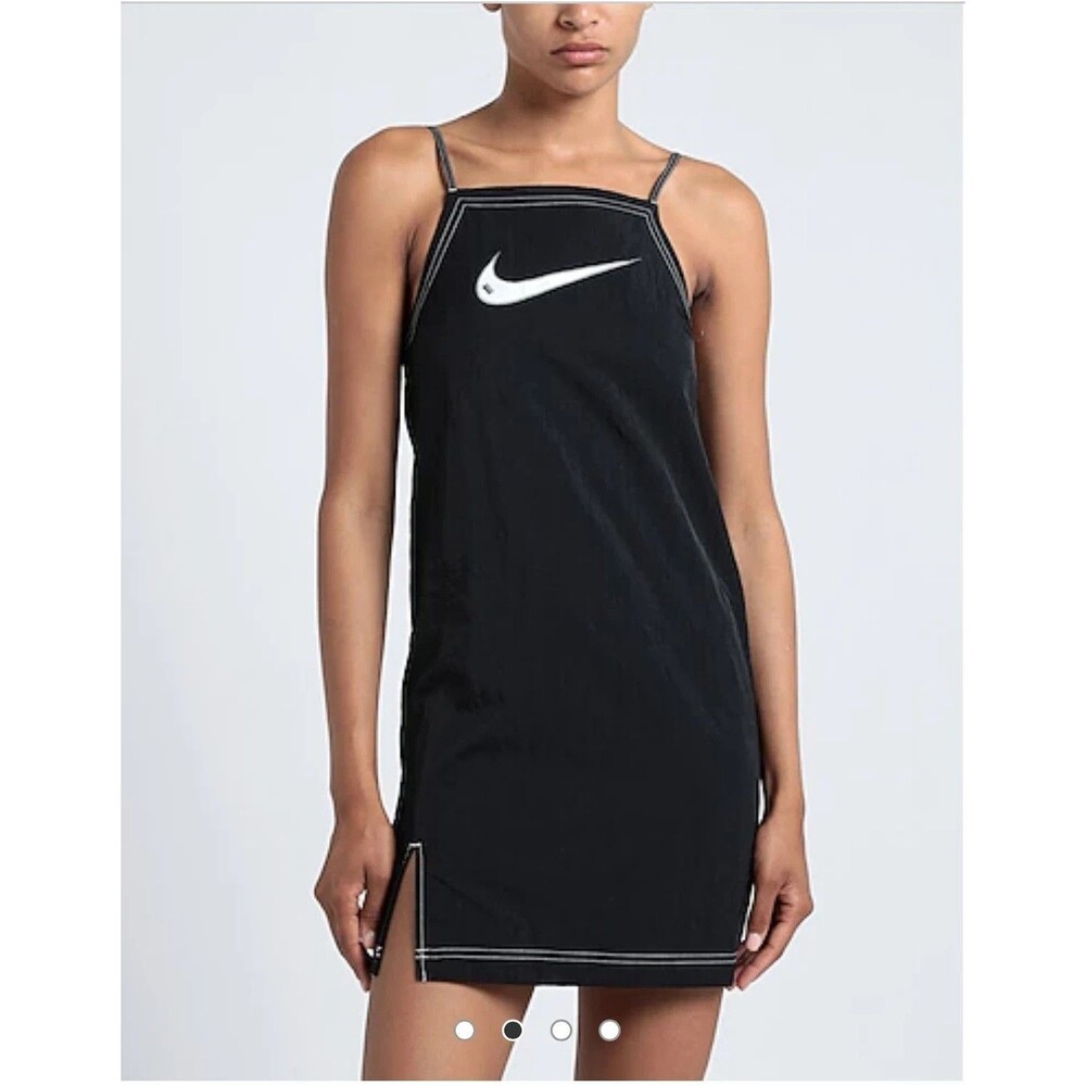 Nike Sportswear Short Cami Dress Womens XL Black Woven Sporty Swoosh Logo